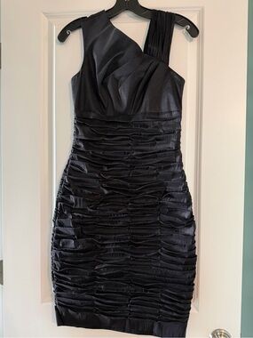 Calvin Klein Black One-Shoulder Ruched Sheath Dress